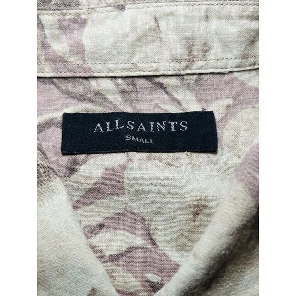 AllSaints Men's Small Short Sleeve Floral Linen Blend Button Up Laysan Shirt - Picture 7 of 11